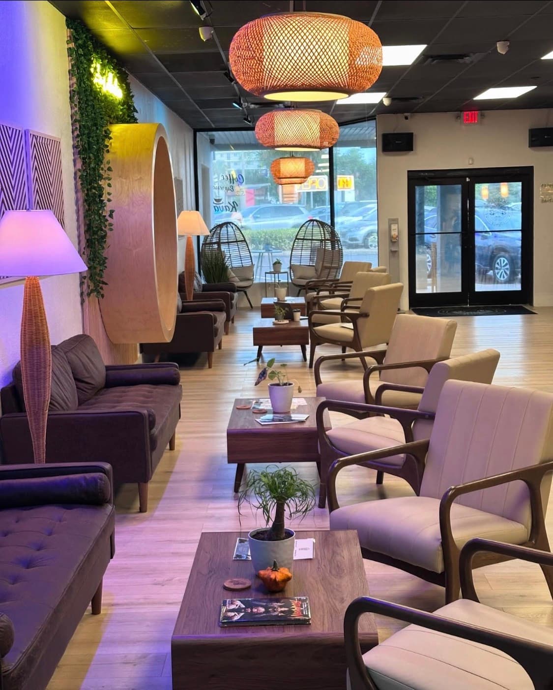 Cozy lounge seating with egg chairs